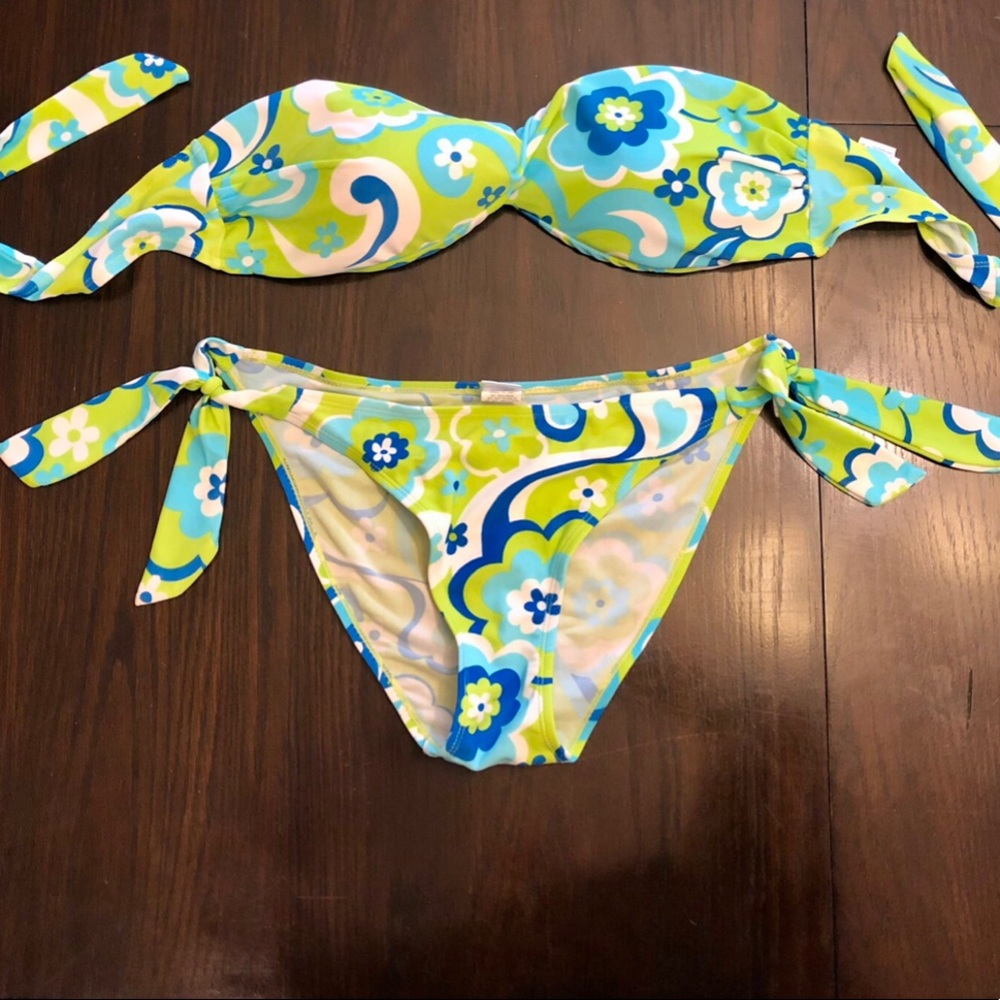 B.Split lime green and blue bikini. Size XL